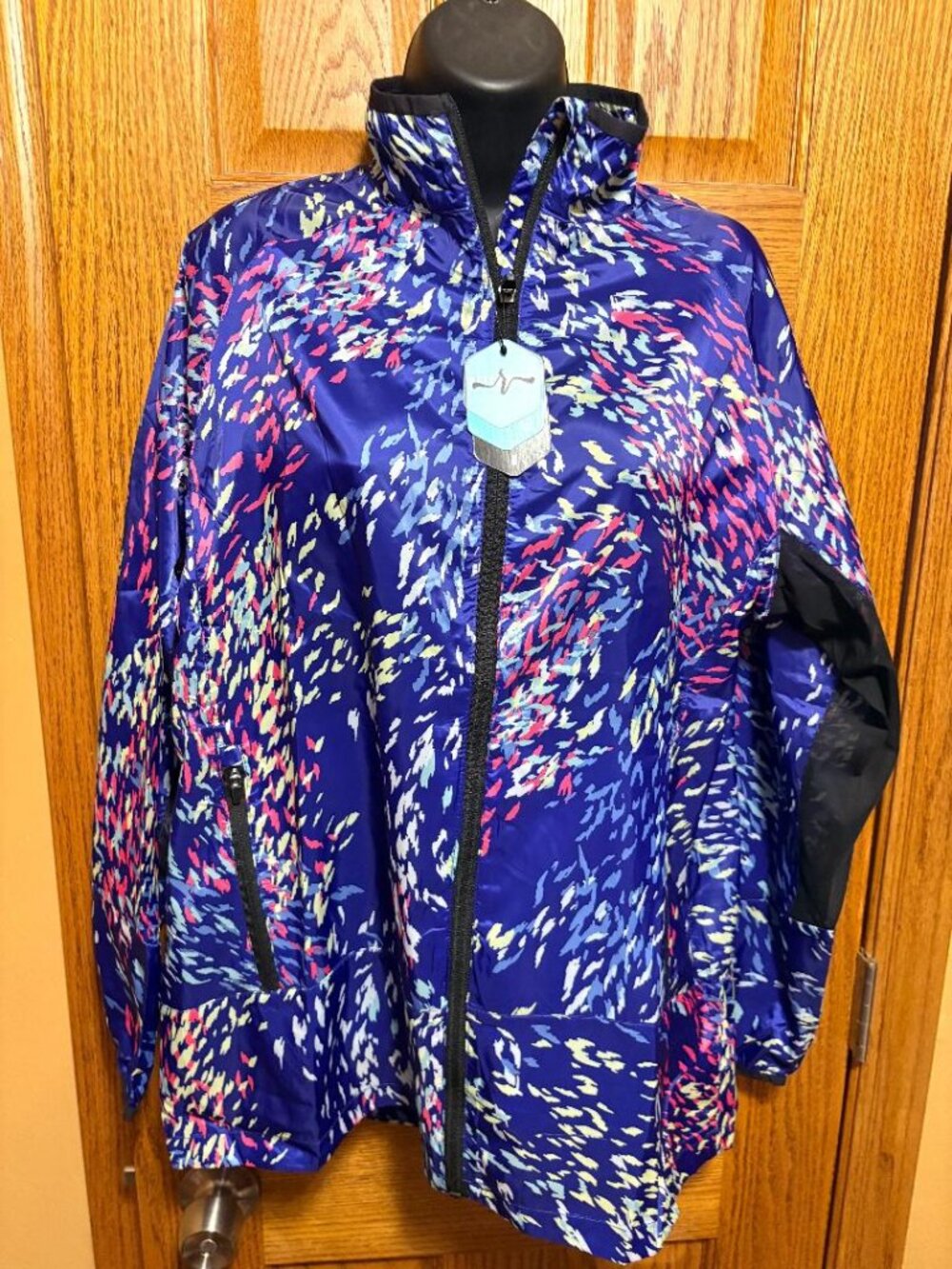 NWT Rise by LuLaRoe Lightweight Windbreaker Jacket | Size Large | Blue Abstract